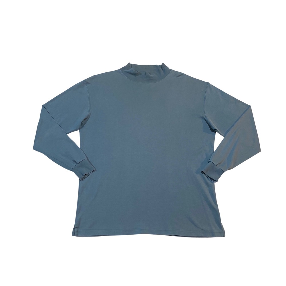Peruvian Connection Mens L Blue 100% Pima Cotton Mock Neck Long Sleeve Shirt